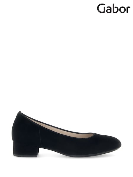 Gabor Betty Suede Court Black Shoes (H41922) | £95