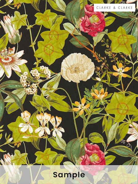 Clarke & Clarke Noir Passiflora Exotica 2 A4 Wallpaper Sample (H41934) | £1