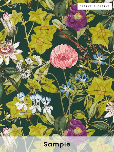 Clarke & Clarke Emerald Passiflora Exotica 2 A4 Wallpaper Sample (H41935) | £1