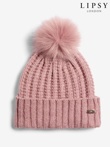 Lipsy Pink Shimmer Ribbed Pom Hat (H41983) | £12