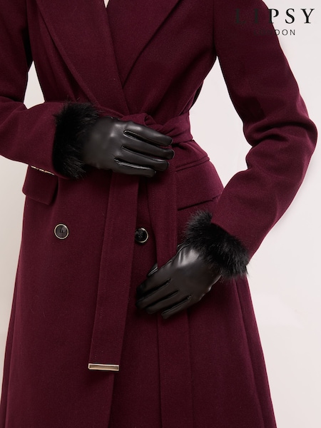 Lipsy Black Faux Fur Leather Look Gloves (H42011) | £16