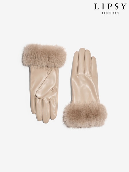 Lipsy Neutral Faux Fur Leather Look Gloves (H42012) | £16