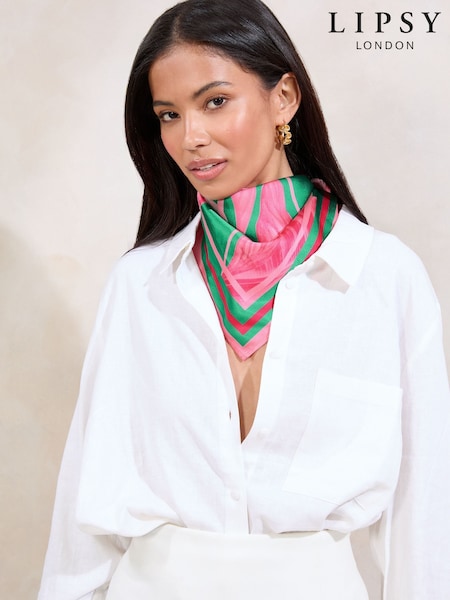 Lipsy Pink and Green Satin Multiway Scarf (H42018) | £19