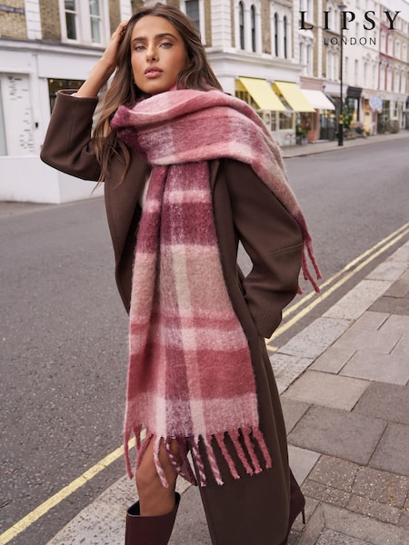 Lipsy Pink Check Cosy Brushed Scarf (H42047) | £22