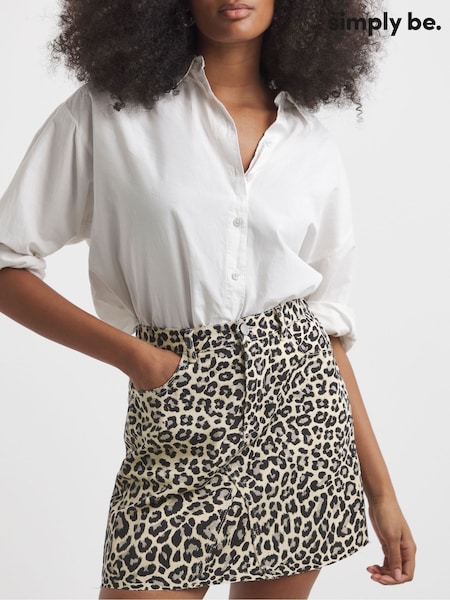 Simply Be Animal Print 100% Cotton Denim Five Pocket Mini Skirt (H42068) | £30