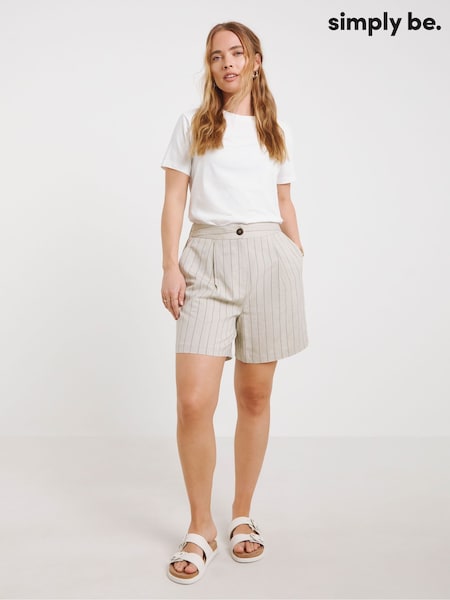 Simply Be Natural Pinstripe Tailored Shorts (H42075) | £36