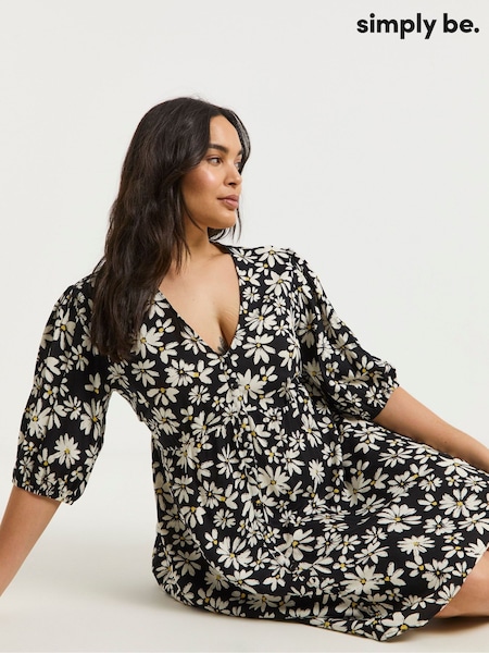 Simply Be Black Button Through Skater Dress (H42082) | £36