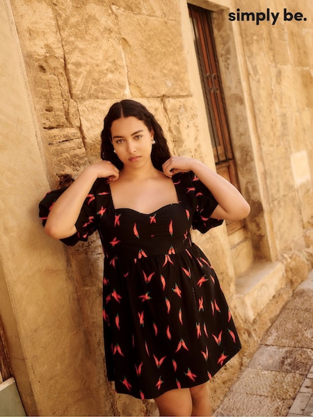 Simply Be Black Poplin Skater 100% Cotton Dress (H42095) | £45