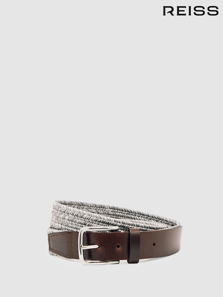 Reiss Soft Grey Welling Webbing Belt With Leather Trim (H42111) | £58