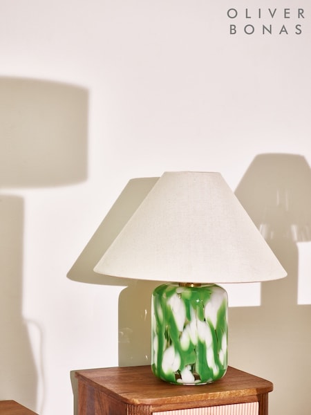 Oliver Bonas Green Pintar Glass Desk & Table Lamp (H42154) | £125