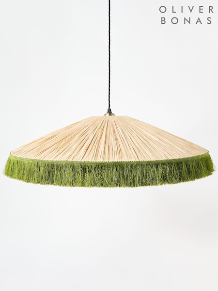Oliver Bonas Green Celine Fringed Raffia Ceiling Lamp Shade (H42157) | £85
