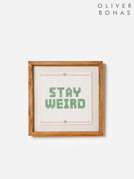 Oliver Bonas Natural Stay Weird Petit Point Framed Wall Art (H42159) | £45