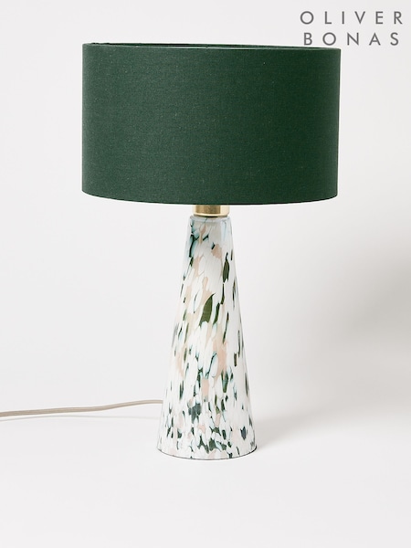 Oliver Bonas Green Large Glass Table & Desk Lamp (H42173) | £125