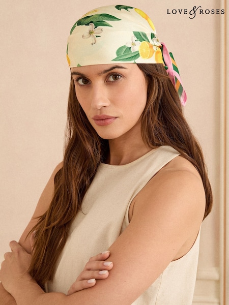 Love & Roses Lemon Yellow Satin Multiway Headscarf (H42183) | £19
