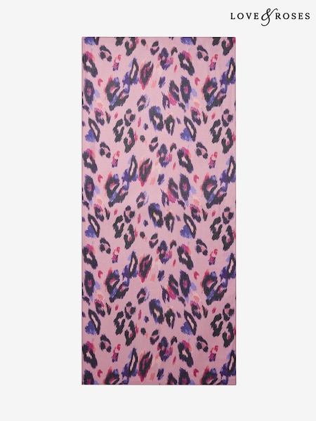 Love & Roses Pink Leopard Printed Lightweight Scarf (H42192) | £18