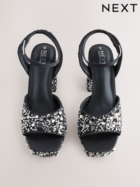 Sequin Forever Comfort® Square Toe Sequin Block Heeled Sandals (H42206) | £49