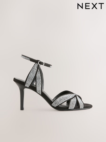Black Heatseal Forever Comfort® Leather Lattice Front Heeled Sandals (H42208) | £49
