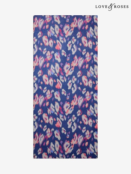 Love & Roses Blue Print Printed Lightweight Scarf (H42226) | £18