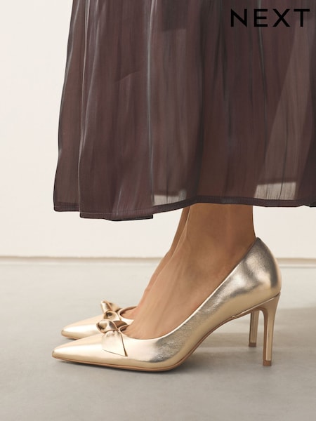 Gold Forever Comfort® Bow Detail Leather Mid Court Shoes (H42236) | £48