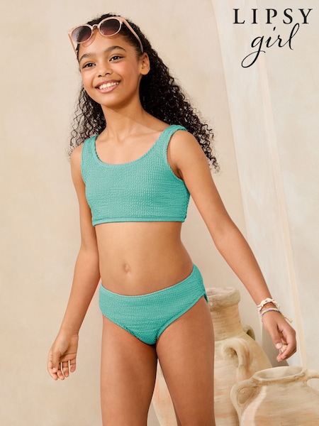 Blue Scoop Neck Textured Bikini (5-16yrs) (H42320) | £16 - £24