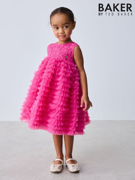 Baker by Ted Baker Hot Pink 3D Textured Mesh Dress (H42355) | £40 - £43