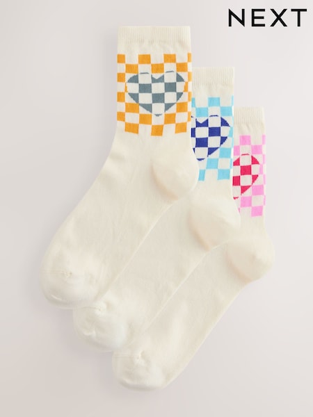 Bright Checkerboard Heart Ankle Socks 3 Pack (H42359) | £9