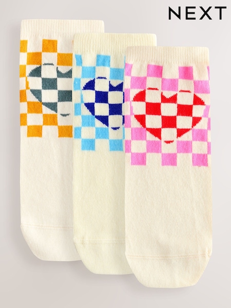Bright Checkerboard Heart Trainer Socks 3 Pack (H42367) | £8