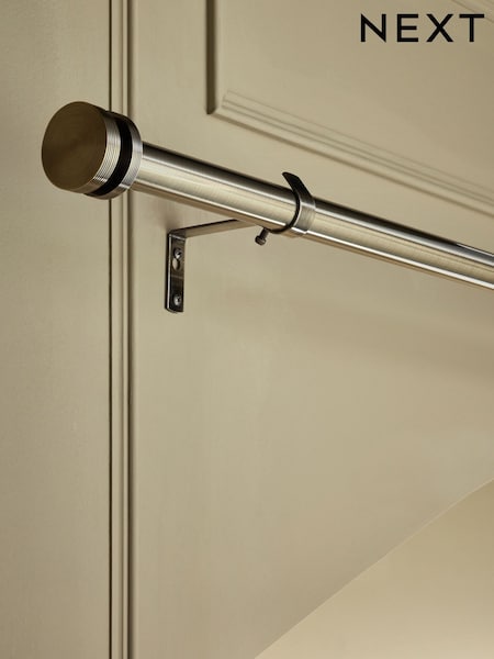 Antique Brass Ribbed Stud Finial 28mm Extendable Curtain Pole Kit (H42373) | £35 - £50