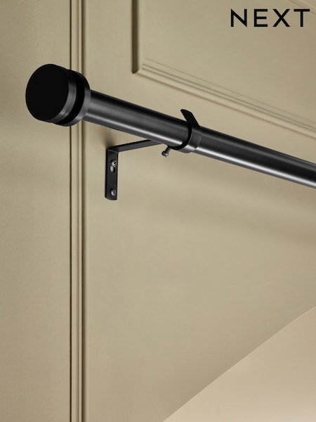 Black Ribbed Stud Finial 28mm Extendable Curtain Pole Kit (H42374) | £35 - £50
