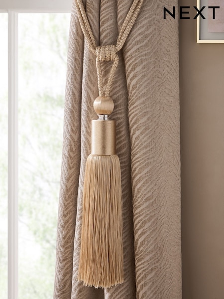 Set of 2 Champagne Gold Large Tassel Curtain Tie Backs (H42412) | £14