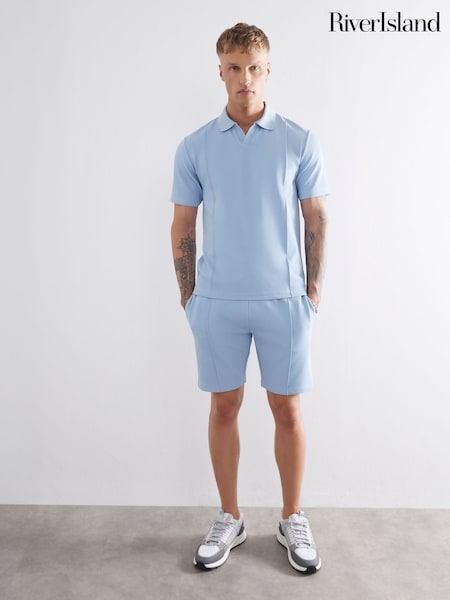 River Island Blue Slim Fit Pintuck Shorts (H42438) | £32