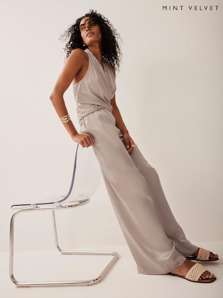 Mint Velvet Natural Satin Wide Trousers (H42453) | £99