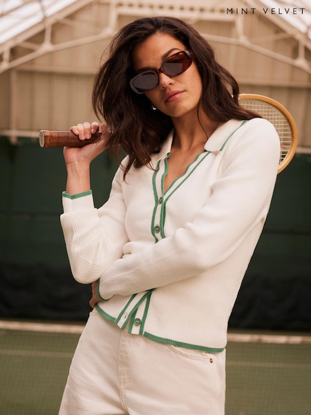 Mint Velvet White Ribbed 100% Cotton Cardigan (H42454) | £79