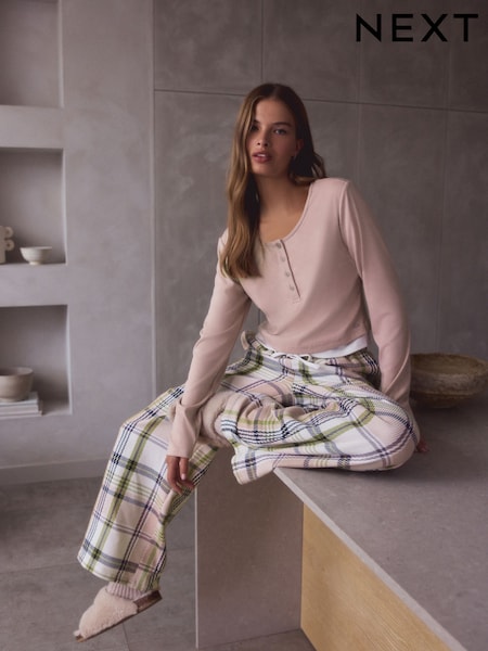 Pink Check Mock Layer Long Sleeve Pyjamas (H42492) | £40