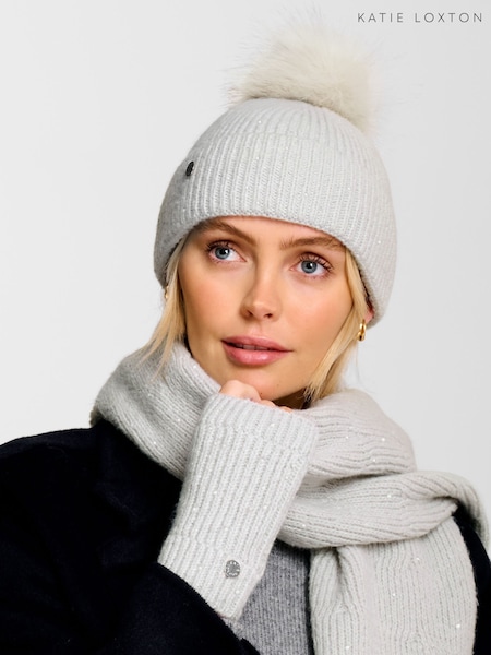 Katie Loxton Grey Sequin Pom Pom Hat (H42540) | £20