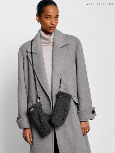 Katie Loxton Grey Teddy Mittens With Cord (H42548) | £30