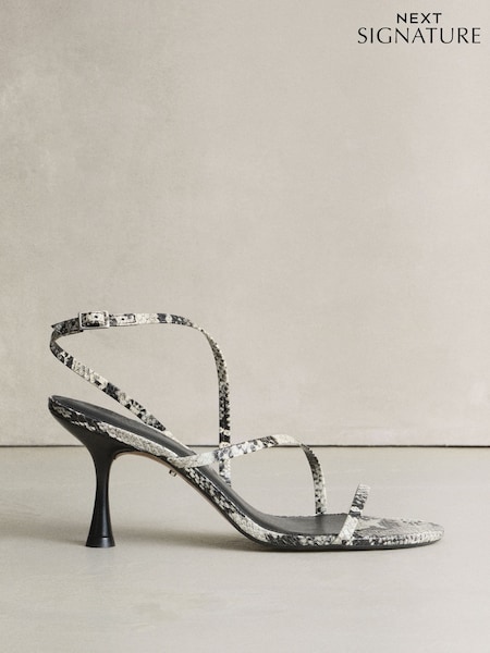 Snake Print Skinny Signature Premium Leather Strappy Heels (H42593) | £59