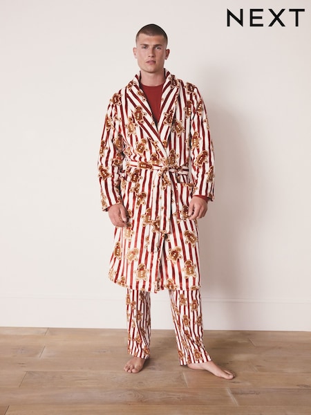 Red Matching Family Christmas Gingerbread Man Fleece Dressing Gown (H42595) | £28