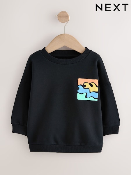 Black Sunshine & Saltwater Printed Crew Neck Sweatshirt (3mths-7yrs) (H42633) | £10 - £12