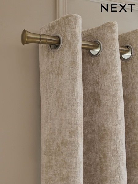 Natural Plush Chenille Lined Eyelet Curtains (H42641) | £60 - £160