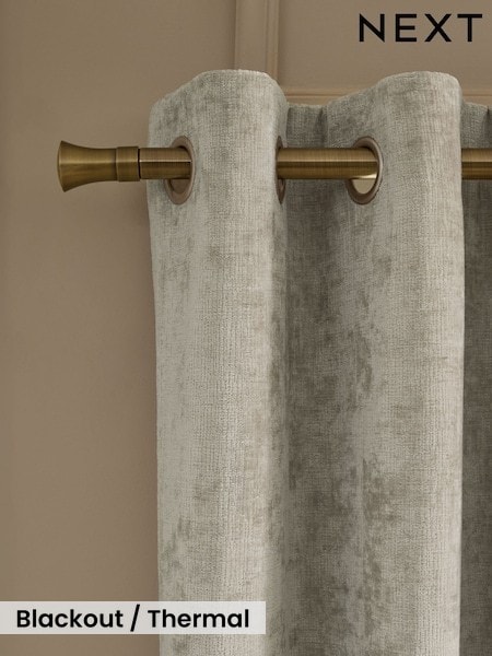 Natural Plush Chenille Blackout/Thermal Eyelet Curtains (H42642) | £70 - £150