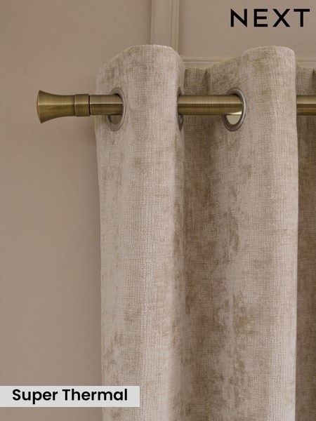 Natural Plush Chenille Super Thermal Eyelet Curtains (H42646) | £70 - £190