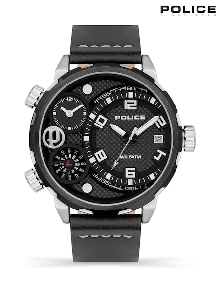 Police Ray Multi Dial Leather Strap Black Watch (H42661) | £120