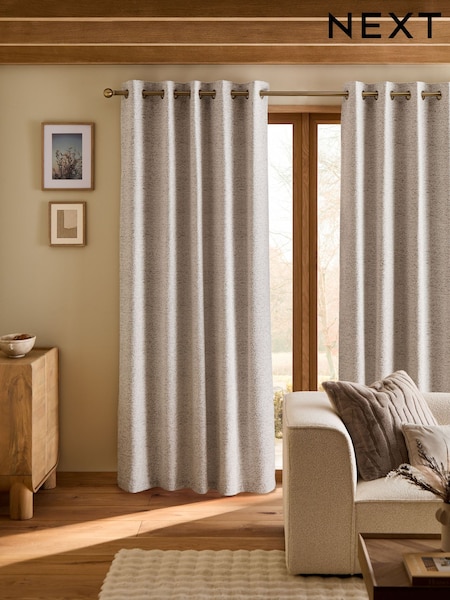 Light Grey Bouclé Lined Eyelet Curtains (H42674) | £55 - £145