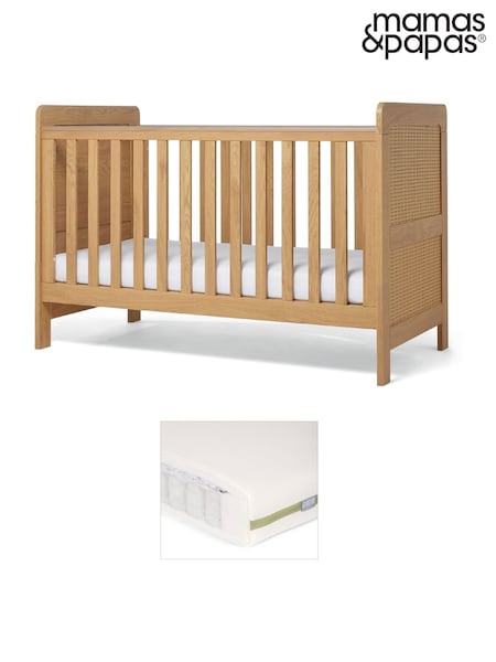 Mamas & Papas Rattan or Oak Esna Cot Bed & Pocket Spring Mattress (H42675) | £519
