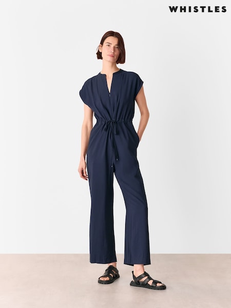 Whistles Blue Sleeveless Drawstring Jumpsuit (H42734) | £129