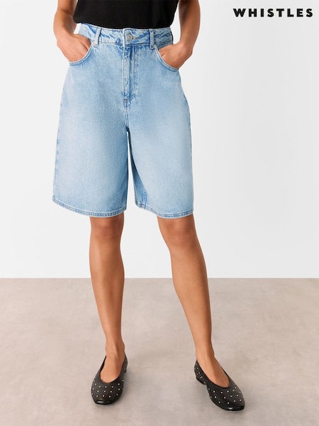 Whistles Blue 100% Cotton Authentic Knee Length Shorts (H42738) | £79
