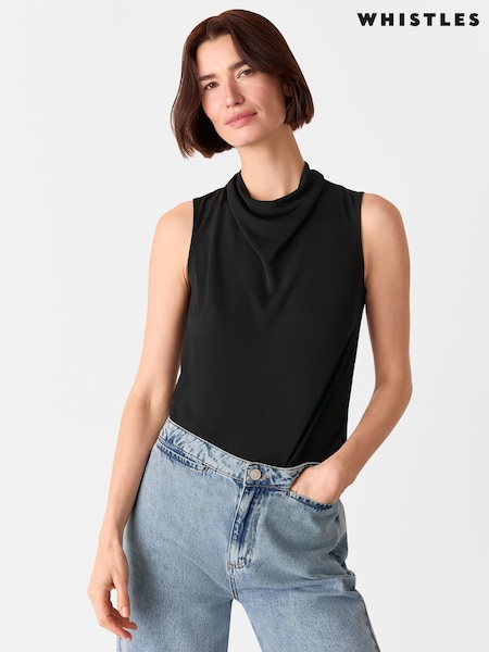 Whistles Black Cowl Neck Detail Tank Top (H42751) | £59