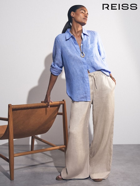 Reiss Neutral Willow Linen-Blend Wide-Leg Trousers (H42761) | £130