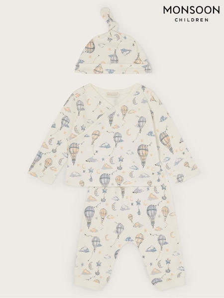 Monsoon Cream Newborn 100% Cotton Hot Air Balloon Sleep Set (H42819) | £25